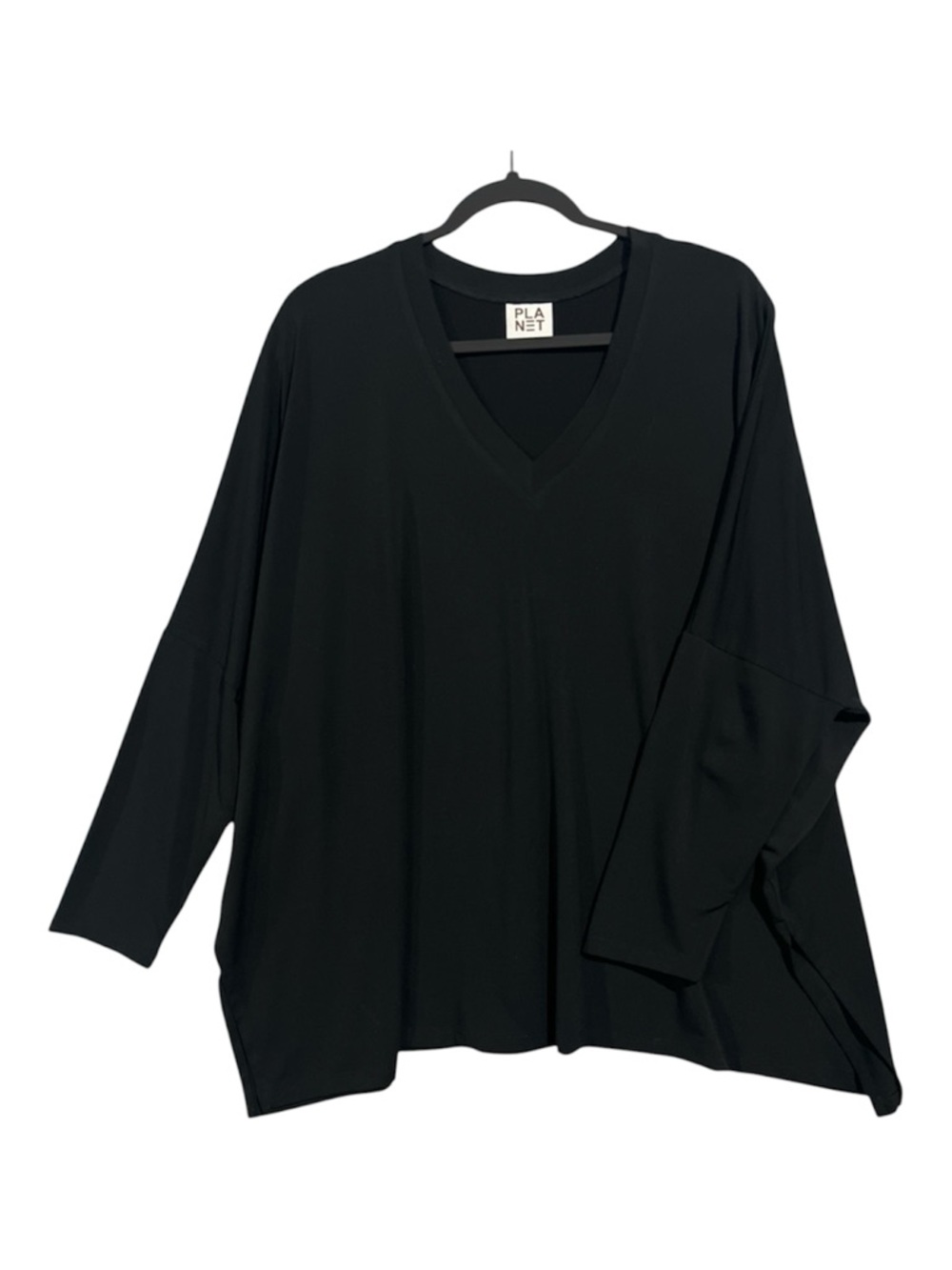 PLANET by Lauren G Top Women’s Black One Size Matte V-Neck Jersey Knit Tee